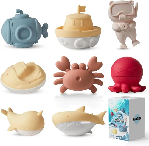 Vista 11 de MarcZero Juguetes de baño de silicona, 8 piezas, juego de océano para niños Rosa
