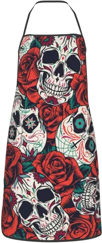 Vista 13 de Delantal de calavera de azúcar, delantales de cocina para hombres y mujeres, delantal de cocina, delantal de chef, delantales de jardín ajustables