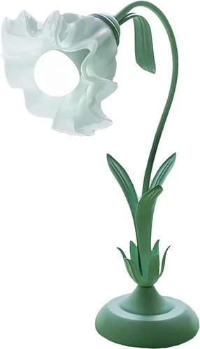 Vista 7 de Lámpara de mesa moderna regulable, lámpara de mesa de noche estilo flor verde con pantalla de cristal, lámpara de escritorio con interruptor