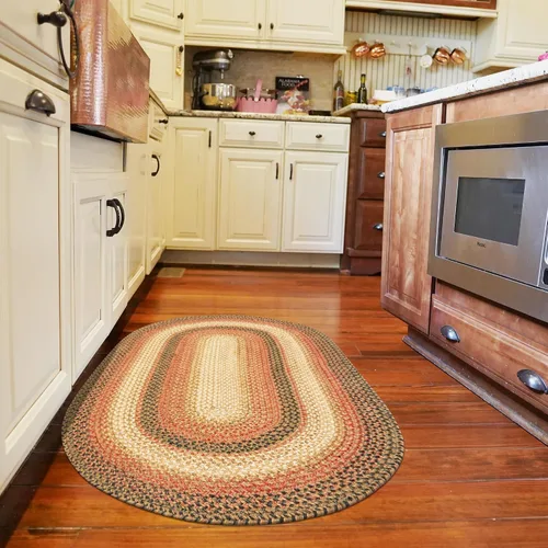 Vista 103 de Homespice Apple Pie - Alfombra ovalada roja de 2 x 3 pies, alfombra de cocina trenzada para decoración primitiva y rústica, reversible, yute sin