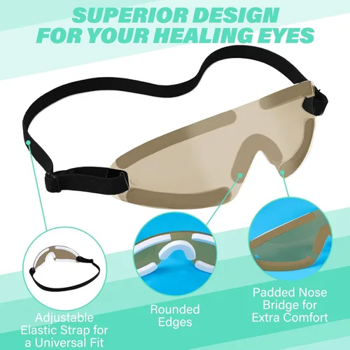 Vista 2 de Kingdder Escudo de ojos marrón para dormir gafas protectoras con correa ajustable y acolchado suave, sensibilidad de los ojos a la luz, bolsa