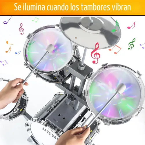 Vista 3 de Juego de batería para niños pequeños de 1 a 3 años, batería de jazz mejorada para niños, juguetes de instrumentos musicales y luces y todo plástico