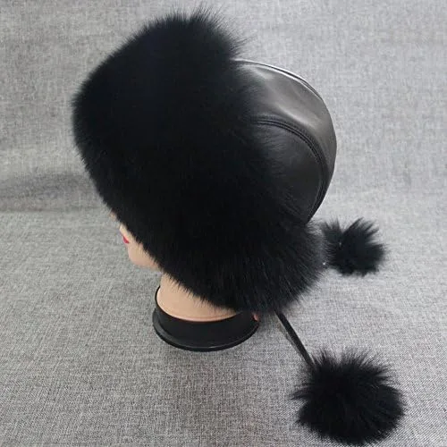 Vista 5 de Gegefur Sombreros de piel de zorro real para mujer, cálidos para invierno