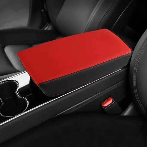Vista 10 de Funda para el reposabrazos de la consola central, de piel, antiarañazos, de protección, accesorios de decoración interior, para Tesla Model 3 Negro