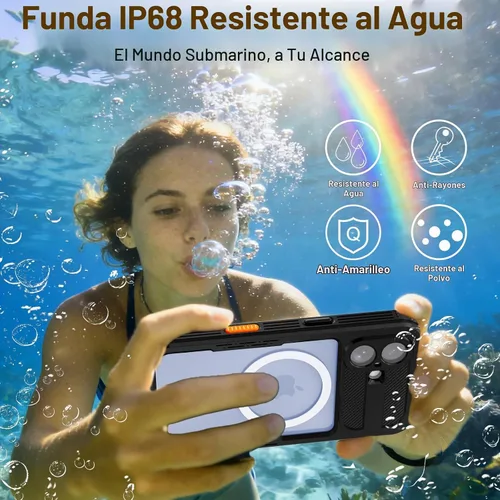 Vista 3 de Funda impermeable para iPhone 17, certificada IP68, grado militar a prueba de golpes y polvo para iPhone 17 (6.3" 2025), compatible con MagSafe Negro