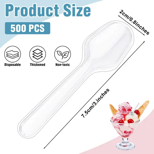 Vista 2 de 500 mini cucharas para postres, cucharas pequeñas de plástico transparente, cuchara de muestra desechable, cuchara de helado de postre para pudín