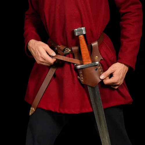Vista 2 de Cinturón medieval con vaina para espada aventurero con soporte de cuero para espada universal, espada larga, cutlass