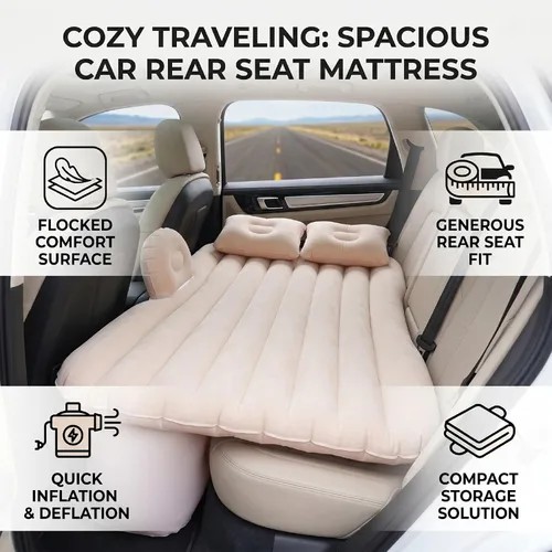Vista 4 de Car Air Mattress 135x85cm PVC Flocked Inflatable Bed (Beige)