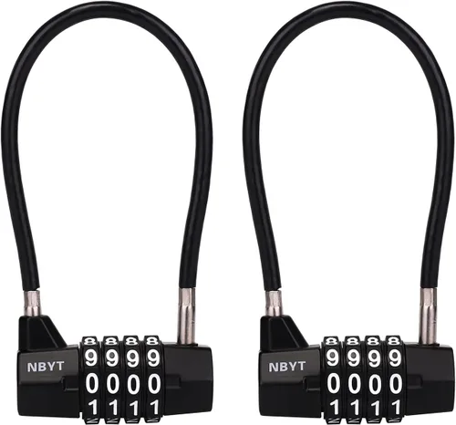 Vista 10 de Cerradura de cable combinada, cable de acero de 3/16 pulgadas, 7 pulgadas de longitud, cerradura de 4 dígitos para puertas, vallas, gabinetes