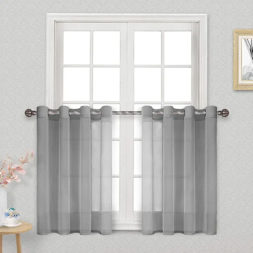 Vista 122 de DWCN Cortinas traslúcidas color verde frijol para sala de estar y dormitorio - Cortinas voile con aspecto de lino sintético con ojales en la parte