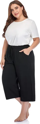 Vista 3 de ZERDOCEAN Pantalones casuales de pierna ancha para mujer, talla grande, cómodos, capri, relajados, con bolsillos con cordón