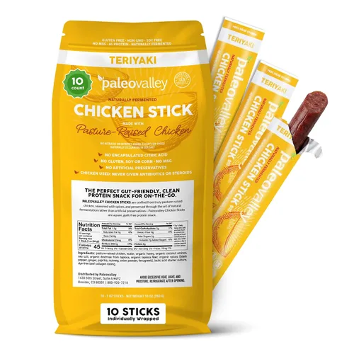 Vista 15 de Paleovalley: Palitos de carne 100% alimentados con pasto – Bocadillo orgánico paleo y keto con probióticos naturales – 40 palitos de carne seca