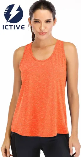 Vista 2 de ICTIVE - Camisetas sin magas para mujer, de ajuste holgado, espalda cruzada, de malla, para entrenamiento o correr