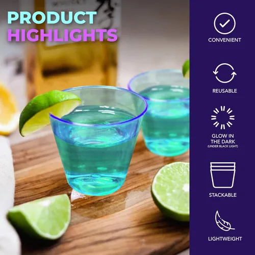 Vista 4 de Party Essentials Vasos de disparo de plástico duro de 2 onzas, azul neón, 50
