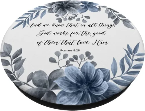 Vista 2 de Romans 8 28 Azul Cristiano Biblia Verso Cita para Mujeres PopSockets Swappable PopGrip