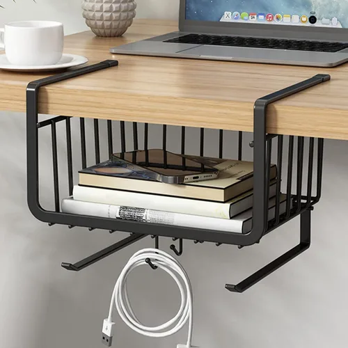 Vista 3 de Almacenamiento debajo del gabinete, cesta colgante de acero al carbono inoxidable para cocina y oficina, estante debajo del escritorio