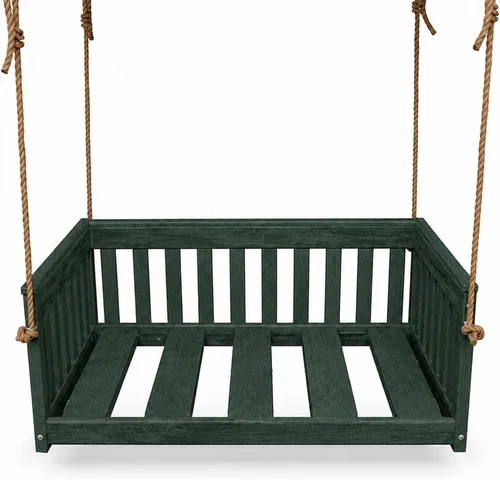 Vista 9 de Amish Made Antique Mahogany Mission Swing, Made in USA Deep Seating Mission Collection HDPE Poly Lumber Porch Swing with Rope, All-Weather Outdoor