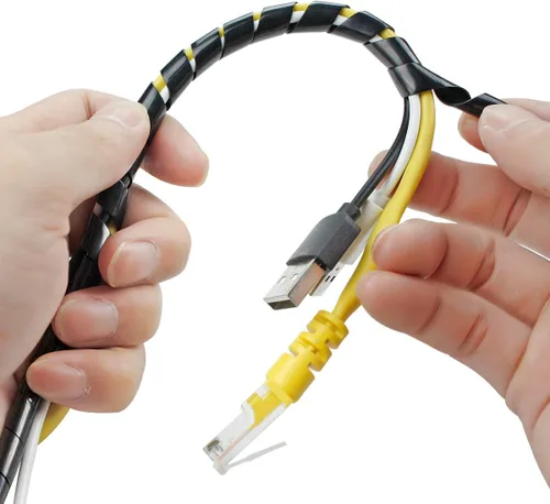 Vista 5 de 65 pies XHF 4mm (rango de envoltura: 1.5mm-10mm) Envoltura de cable en espiral para ordenador, manga organizadora de cables eléctricos, RoHS, negro