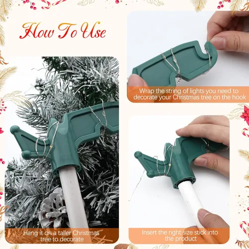 Vista 4 de 4 piezas de gancho de plástico multiusos para poste de extensión, práctico gancho giratorio con rosca estándar para colgar comederos de pájaros verde