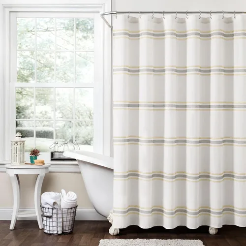 Vista 13 de [Usado] Cortina de regadera de algodón a rayas estilo rústico de Lush Decor, 72 x 72 pulgadas, negra - Cortina de baño a rayas - Cortinas de ducha