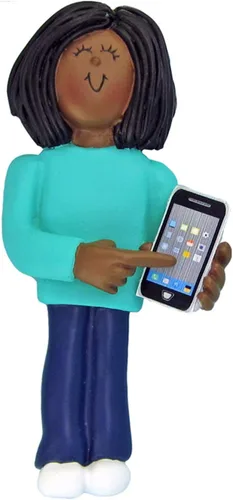 Vista 2 de Adorno personalizado para teléfono inteligente 2024 – Adornos de Navidad afroamericanos, regalos únicos, adornos de teléfono celular para árbol