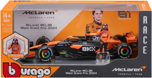 Vista 7 de Bburago 1:24 2024 Carrera McLaren MCL38 con figura, Piastri #81