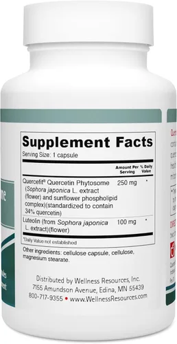 Vista 3 de Wellness Resources Fitosoma de quercetina de 250 mg con luteolina 100 mg, estabilizador de mastocitos y apoyo natural de histamina para alergias