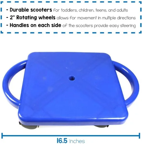 Vista 3 de hand2mind - Patinete azul para interiores con asas de seguridad para niños de 6 a 12 años, patinete de plástico con rodillos, educación física
