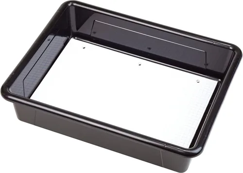 Vista 5 de Storex Bandeja de almacenamiento plana tamaño carta, contenedor organizador con tapa sin broches para aula, oficina y hogar, negro, paquete de 5