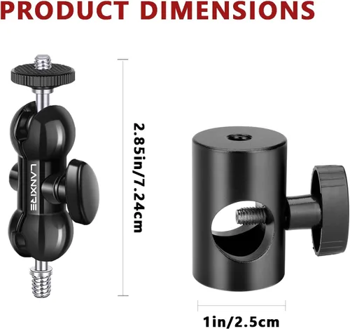 Vista 7 de Adaptador de montaje de soporte de luz con cabezal de bola doble, compatible con luz de anillo, se adapta al soporte de luz de cabeza plana, carga