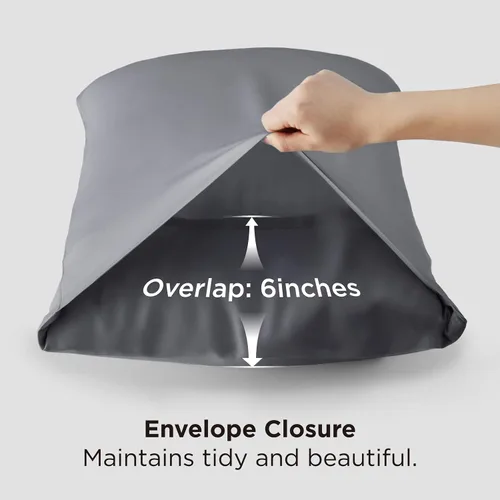 Vista 6 de Bedsure Fundas de almohada de tamaño estándar, fundas de almohada refrescantes, rayón derivado de bambú, color gris oscuro, juego de 2, fundas