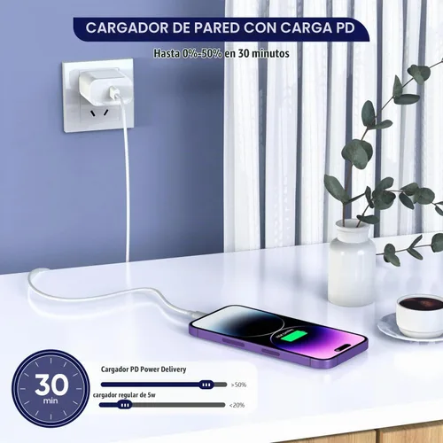 Vista 3 de Cable de carga para iPhone de 6 pies, paquete de 3 [certificado Apple MFi] Cargador rápido USB C para iPhone