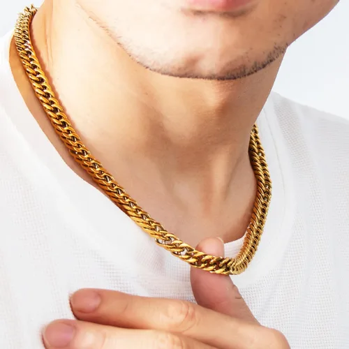 Vista 3 de Tuewut Collar de cadena cubana para hombre, 0.315 in grueso Miami plata oro acero inoxidable hip hop, 1820222426 pulgadas de longitud - con caja