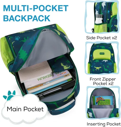 Vista 3 de mommore Juego de mochila para niños y niñas de 4 a 8 años A-dinosaurio