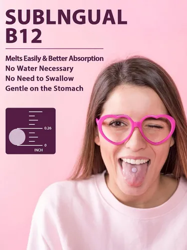 Vista 6 de Vitamina B12 sublingual, metilcobalamina 5000mcg para la producción de energía Energía, apoyo nervioso y celular, sabor natural a melocotón