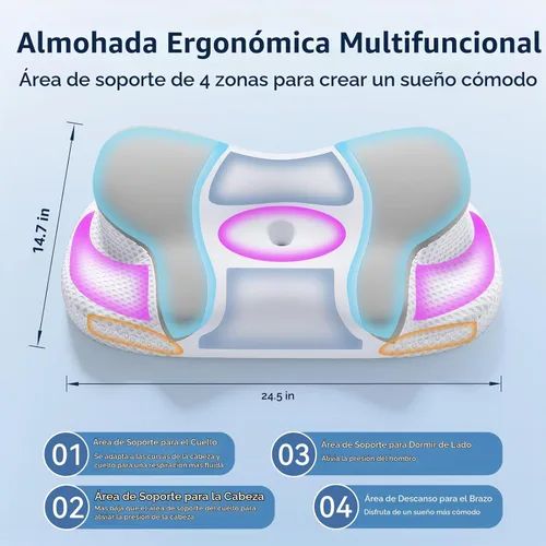 Vista 7 de Almohada cervical para aliviar el dolor de cuello y hombros, almohadas ergonómicas de espuma viscoelástica con funda de seda de hielo transpirable
