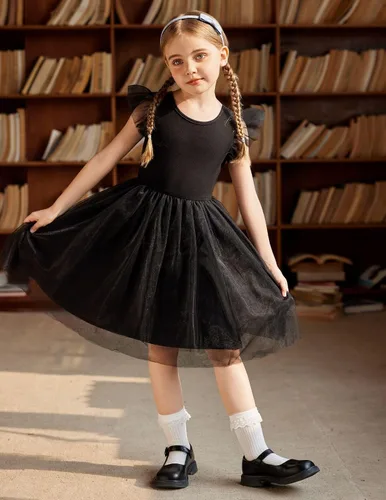 Vista 5 de Arshiner - Vestido tutú para niñas pequeñas, vestidos de algodón sin espalda para niñas de 2 a 6 años Negro