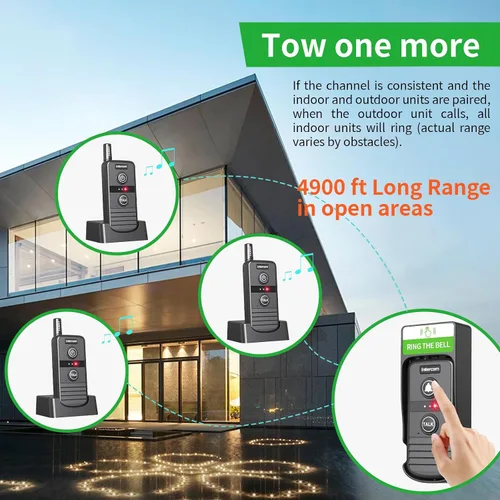 Vista 6 de Timbre inalámbrico, intercomunicadores inalámbricos para el hogar 4900ft Long Range Wireless Intercom System, Rechargeable Battery, 3 Volume