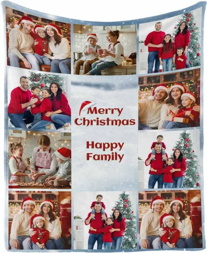 Vista 28 de Manta personalizada con tus fotos favoritas, manta personalizada con mis propias imágenes para familia, mamá, papá, hija, hijo, perro, hermanas
