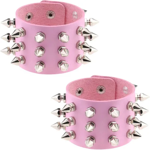 Vista 11 de FM FM42 Pulsera de piel sintética multicolor con remaches y hebilla ajustable, paquete de 2