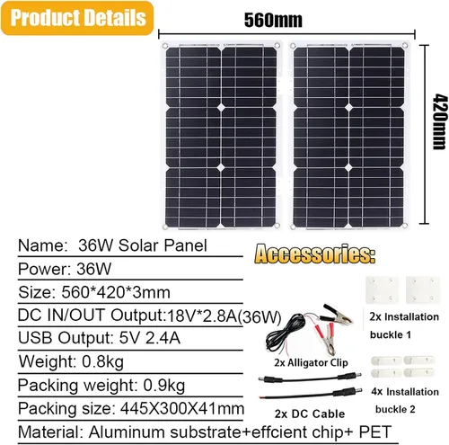 Vista 3 de Sistema de energía solar de 36 W, panel solar plegable con cuatro cargadores USB + inversor de corriente de 500 W + controlador de carga solar de 30