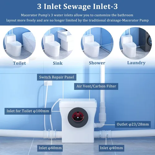 Vista 10 de Simple Project Sistema de inodoro macerante de 600w con bomba para sótano