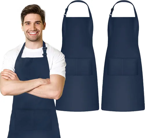 Vista 11 de Adjustable Bib Apron 100% Polyester Kitchen Aprons Waterdrop Resistant Aprons with Adjustable Strap, Pockets & Long Ties