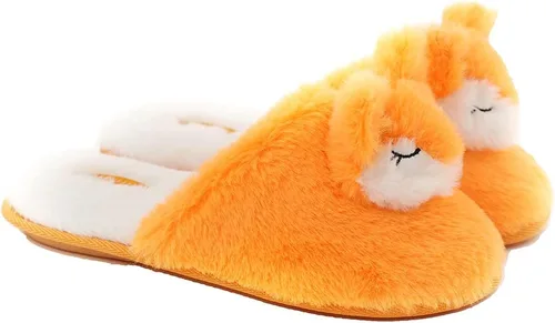 Vista 2 de Millffy Pantuflas de unicornio de peluche para mujer, diseño de conejo, zapatos de conejo, para interiores, hogar, dormitorio, pantuflas Fox Head