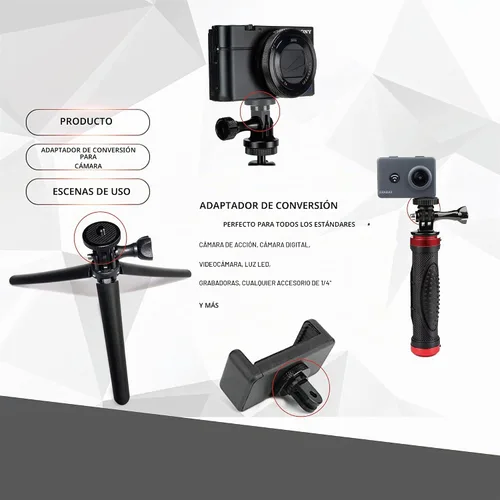 Vista 4 de Niewalda Adaptador de montaje de trípode de cámara de aluminio, 2 adaptadores de conversión ¼-20 para trípode, adecuado para GoPro Negro