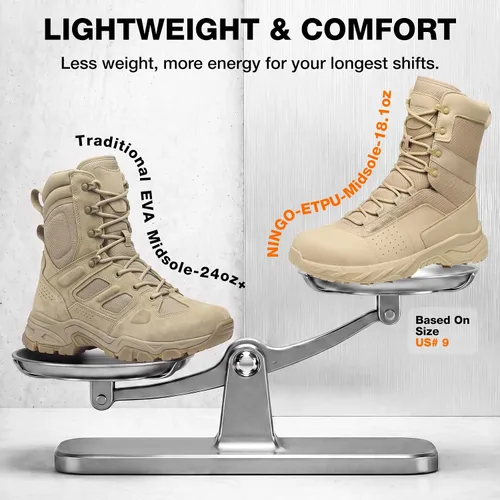 Vista 4 de NINGO Botas de trabajo tácticas militares para hombre, punta suave, 8 Caqui