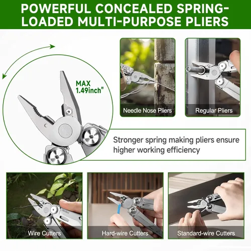 Vista 6 de NexTool Multiherramienta 14 en 1, alicates multiherramienta de acero inoxidable con cuchillo de bolsillo 80Cr14Mov, 2 seguros de seguridad y tijeras