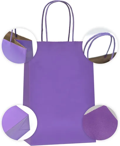 Vista 3 de Nexmint Bolsas de regalo de papel kraft morado: paquete de 12 bolsas de regalo pequeñas con asa (8.5 x 5.5 pulgadas) para cumpleaños, vacaciones