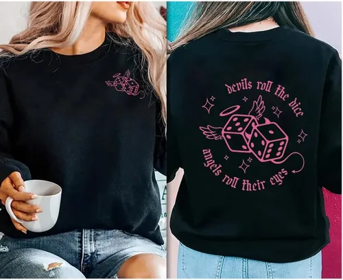 Vista 3 de Devils Roll The Dice Angels Roll Their Eyes Sudadera con cuello redondo para mujer
