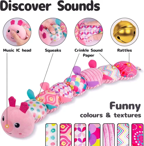 Vista 3 de Sumobaby - Juguetes de peluche musicales para bebés, con múltiples texturas sensoriales, sonajero y crujidos, para tiempo boca abajo, recién nacidos